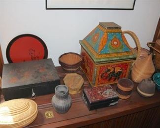 Loads of Vintage Handmade Ceramic Signed Pottery and Colorful Elephant Box