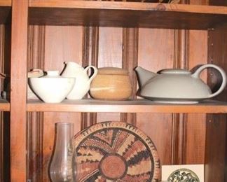 Tea Pots & Cups, Hurricane Lamp, Candle Holders and Baskets