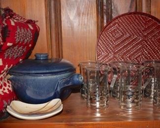 Glasses, Covered Bowl and Woven Mat