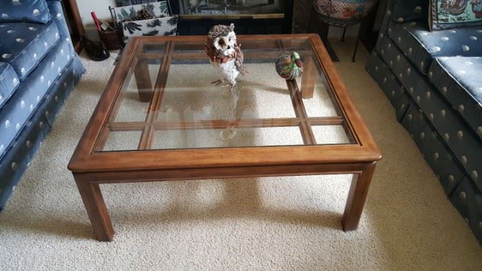 Drexel Oak glass top coffee table - $75