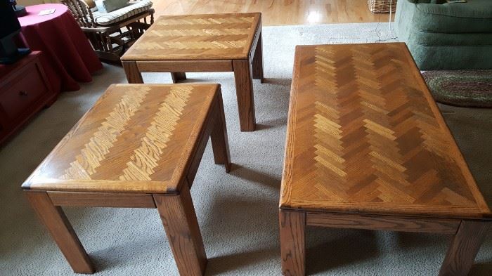 Oak coffee table set - two side tables and a coffee table $125 for all three together.