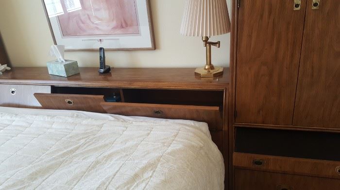 Drexel Oak Headboard and side wardrobe cabinets $500 excellent condition