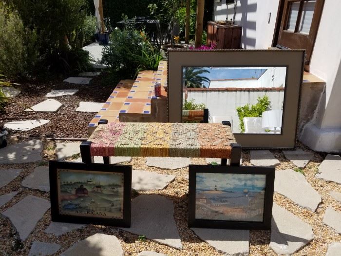 Antique Mirror, Mexican Art Bench, Numerous collections of ART...FRAMED,,