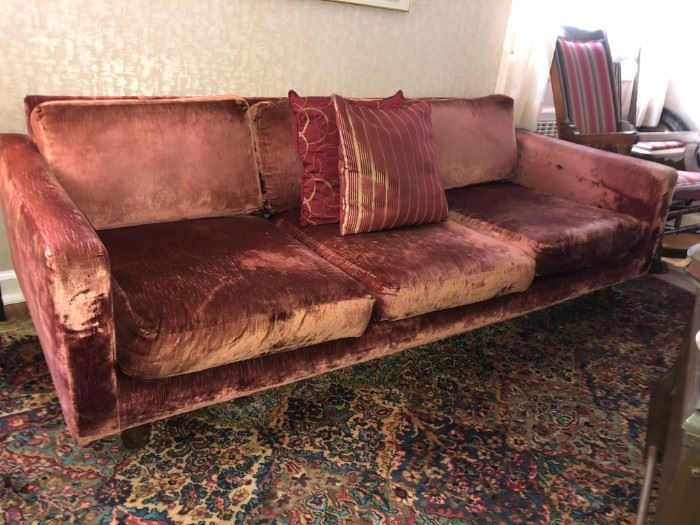 Pair of Mid Century Modern Velvet Sofas (2 of 2)