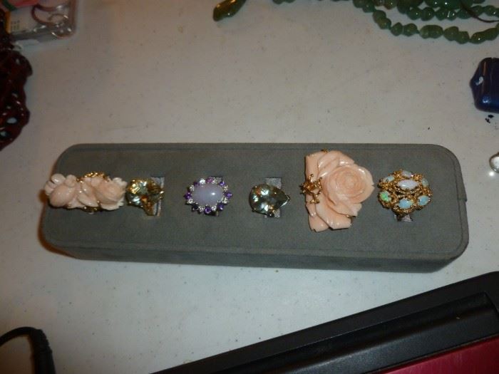 Genuine..Angel Skin Coral. 2 Aquamarine Pear shaped, Purple Jade w/Diamonds & Amethyst, Opal...all in 14K Gold..All Gorgeous!!!