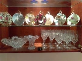 Crystal, Cut Glass & tea cups with saucers