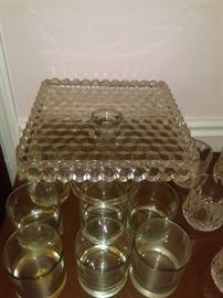 Fostoria square footed "cube" cake plate 