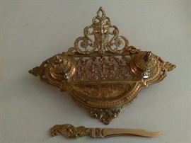 vintage Brass Inkwell