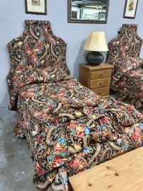 Pair of stunningly upholstered Chintz twin beds complete with bedding & drapes