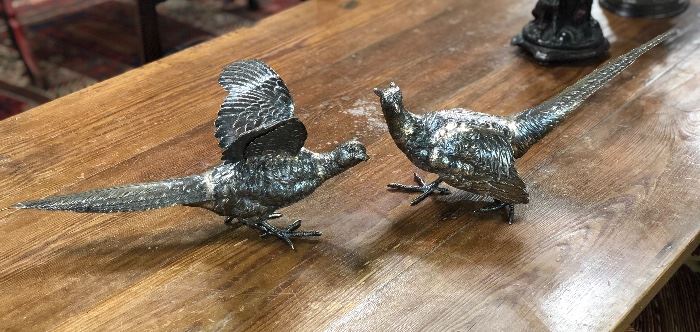 Extremely rare solid Sterling Silver pheasants made for Marshall Fields