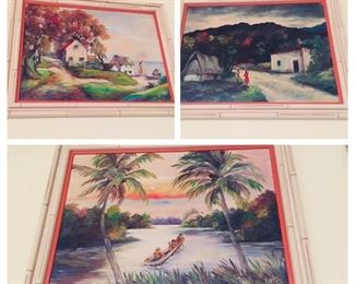 set of 3 original tropical paintings from the 1940's