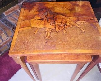 we have several Peruvian leather tables that have been embossed with local scenes