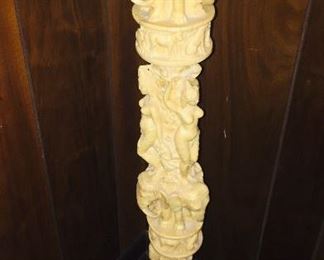 carved Alabaster pedestal featuring elephants (elephants were a favorite of the Seguras)