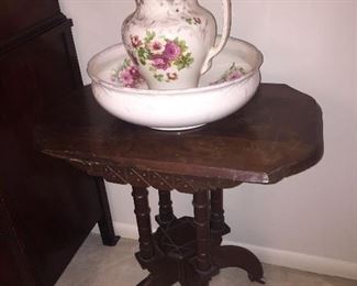 early wash bowl ,pitcher and Eastlake table
