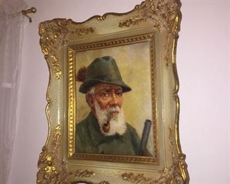 early oil on board original painting of German man in native dress