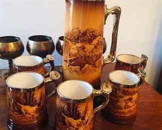 Laughlin art pottery-tankard and 5 steins