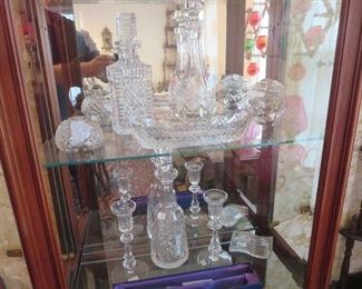 Waterford Items, Including Retired Tall Candlesticks ) 2 Pair, Square Decanter, Celery, Paperweights, Decanters, Cake and Knife Set