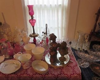 Cranberry Cut to Clear Kerosene Lamp