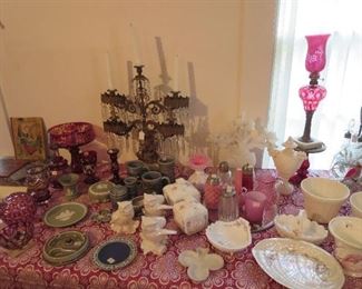 Westmoreland Milk Hand Painted Milk Glass, Jasperware, Ruby Bohemia Glass, Collection of Sugar Shakers