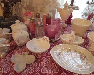Westmoreland Beaded Grape Sugar and Candy Box with Hand Painted Ribbons and Roses , Paneled Grape Handled Basket