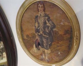 Needlepoint of Blue Boy in Oval Frame