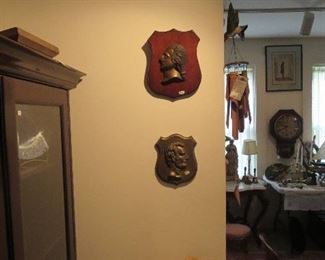 Cast Brass Plaque of Abraham Lincoln, Metal on Wood George Washington Plaque