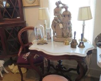 Super Turtle Marble Top Table, Grapes at Knees, Fancy Center Base