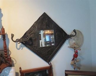 Tin Washington and Lincoln Wall Hat Rack Mirror, also American Eagle and the Capital.