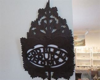 Great Newspaper Holder walnut Victorian Carved God Bless Our Home