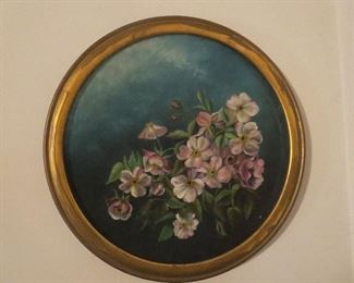 Super Oil on Board Painting of Flowers Saugatuck Souvenir from the 1800s Signed and Providence written on back