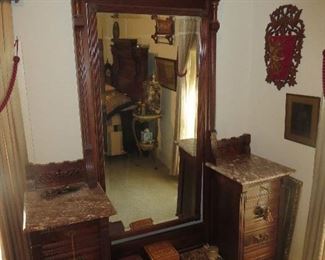 Victorian Edwardian Dresser with Drop center and High Drawers on Each side matching the bed Sold as a Set