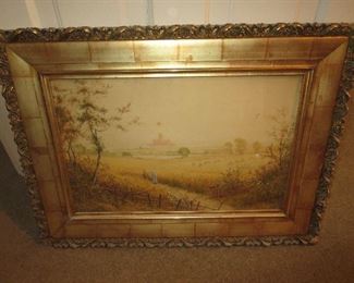 Listed Artist G Waters Ohio with Faux Painted Tile Frame Victorian