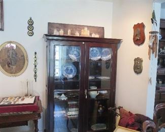 Super 2 Door Teak Book Case with Beveled Glass Doors Displays Wonderful