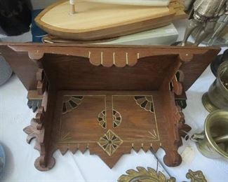 Nice Walnut Incised Clock Shelf with Black and Gilt Highlights
