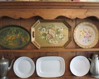 Tole Trays, Pewter, and Ironstone