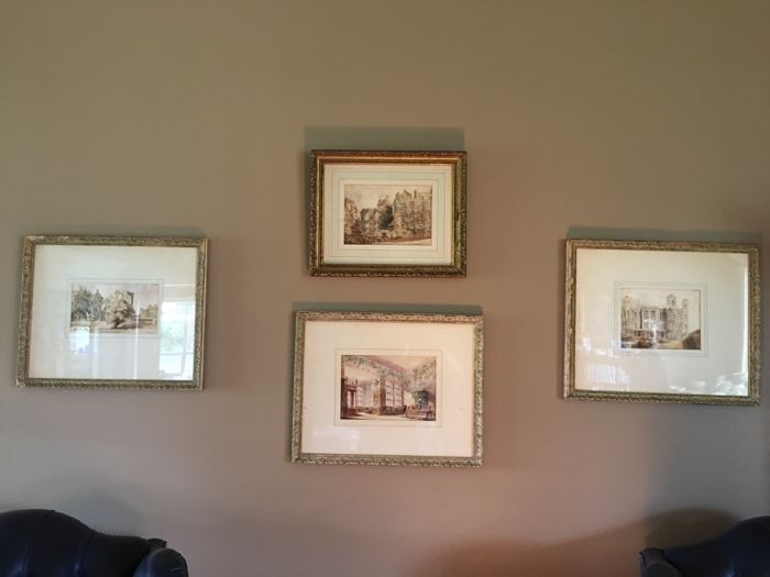 What a sweet collection! Antique watercolor prints in original frames