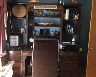 Handmade desk and removable book shelves and office chair.  Book shevles are filled with carnival glass, Printer, and much more