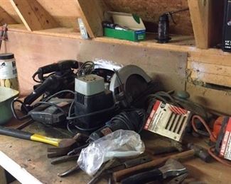 lots of power toold...grinders, drills, sanders, handsaw...lots of other tools as well