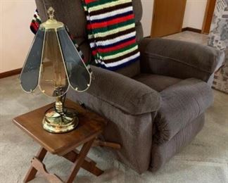 Lazy Boy Recliner, lamp, hand built side tables