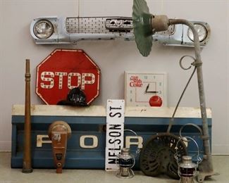 Mustang Grill, Gas Post Lamp, Coke Clock, Pair of Lamps