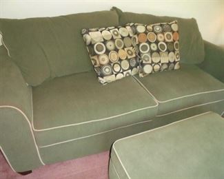 Green fabric couch w/matching ottoman  no stains, rips,tears