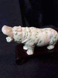 Green White Speckled Stone Hippo