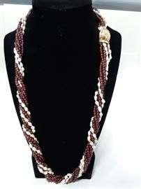 Pearl Garnet Toned Beaded Necklace