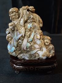 Stone Figurine with Opalesque Birds