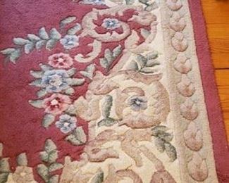 Wool Oriental Rug in Cream and Soft Cranberry. 