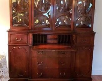 Gorgeous Bubble Glass Breakfront/Hutch w/ leather inlay Secretary