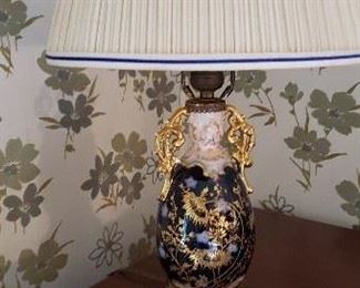 Ceramic Floral Lamp embellished with gold. 