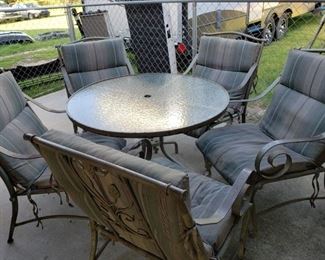 PATIO TABLE WITH FIVE CHAIRS AND LOUNGE CHAIR 