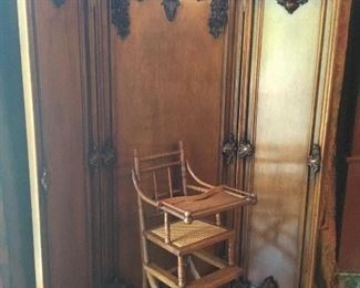 Antique child high chair SOLD & Rare French 19th century carved wood screen