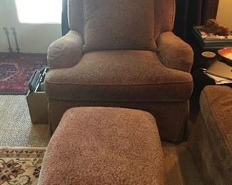 One of two armchair with one ottoman Lee Industries velvet upholstery 